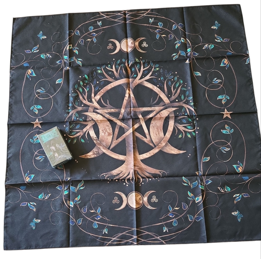 Tree Of Life Alter Cloth And Universal Celtic Tarot Cards.